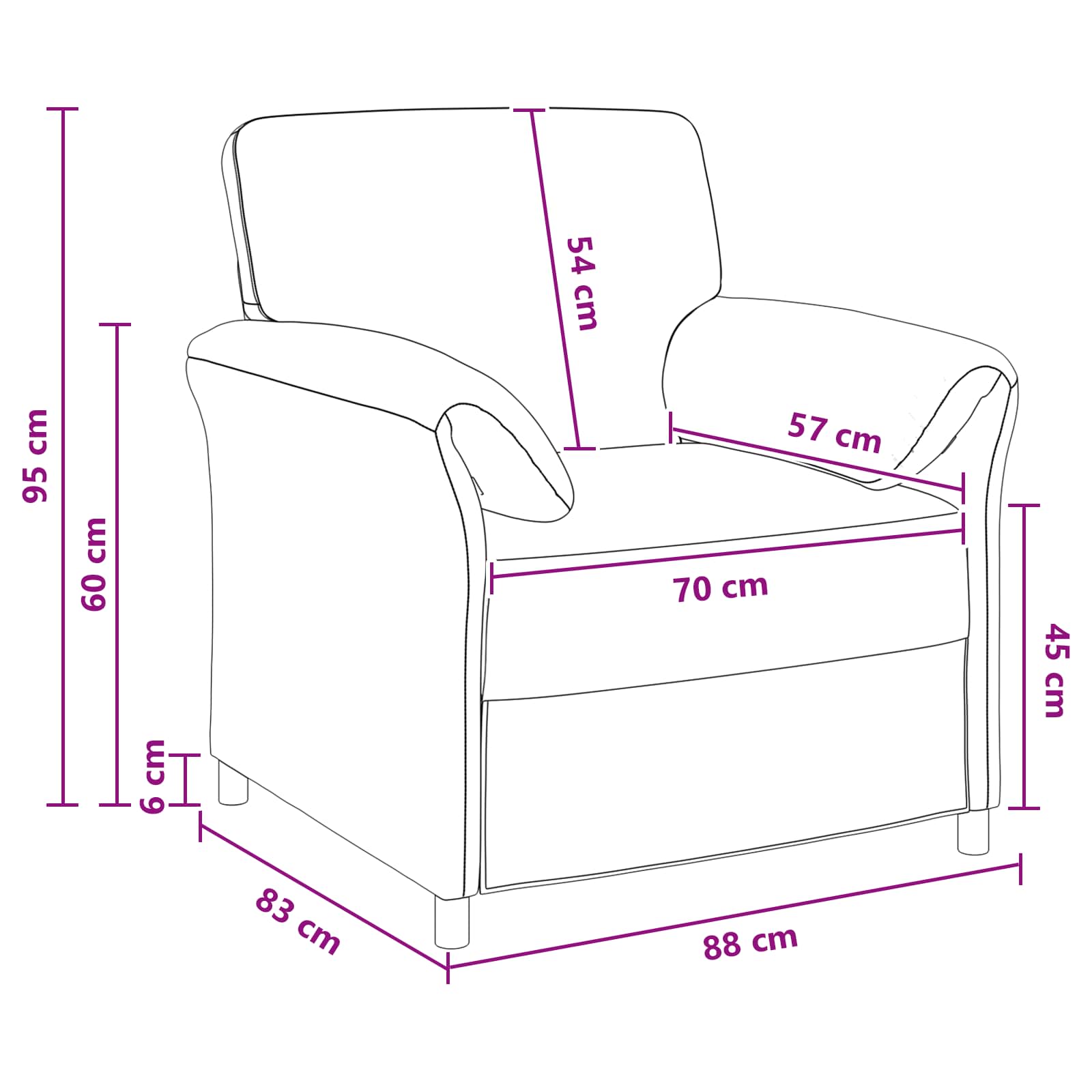 1-Zits Bank Wijnrood 88 x 83 x 95 cm Fluweel