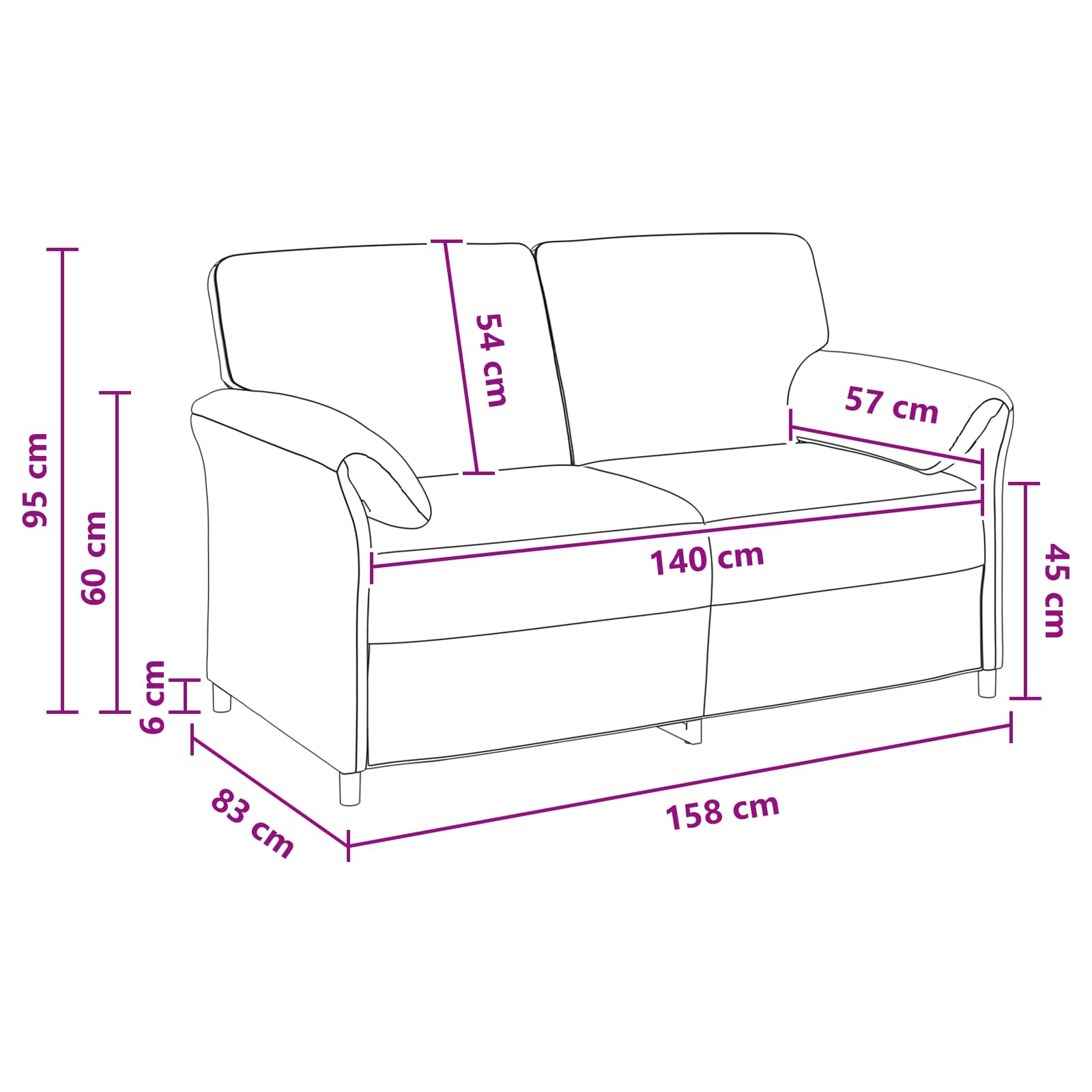 2-Zits Sofa Zwart 158 x 83 x 95 cm Fluweel