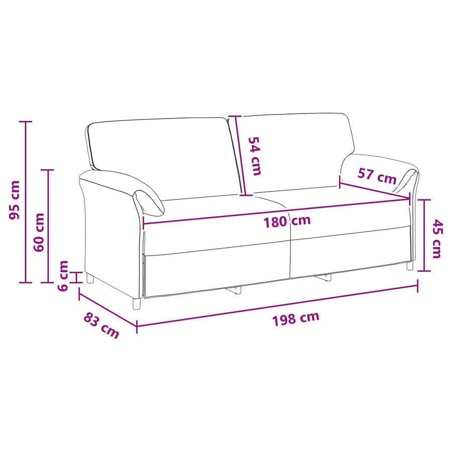 3-Zits Bank Wijnrood 198 x 83 x 95 cm Fluweel