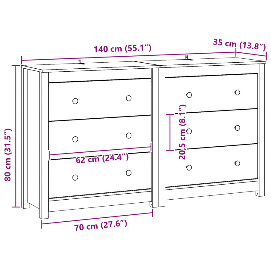 Dressoir met lade 2 pcs Waskleur Bruin 140 x 35 x 80 cm