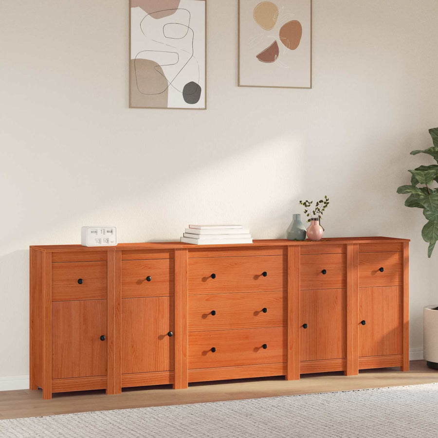 Dressoir met lade 5 pcs Waskleur Bruin Massief grenenhout