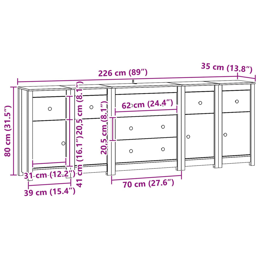 Dressoir met lade 5 pcs Waskleur Bruin Massief grenenhout