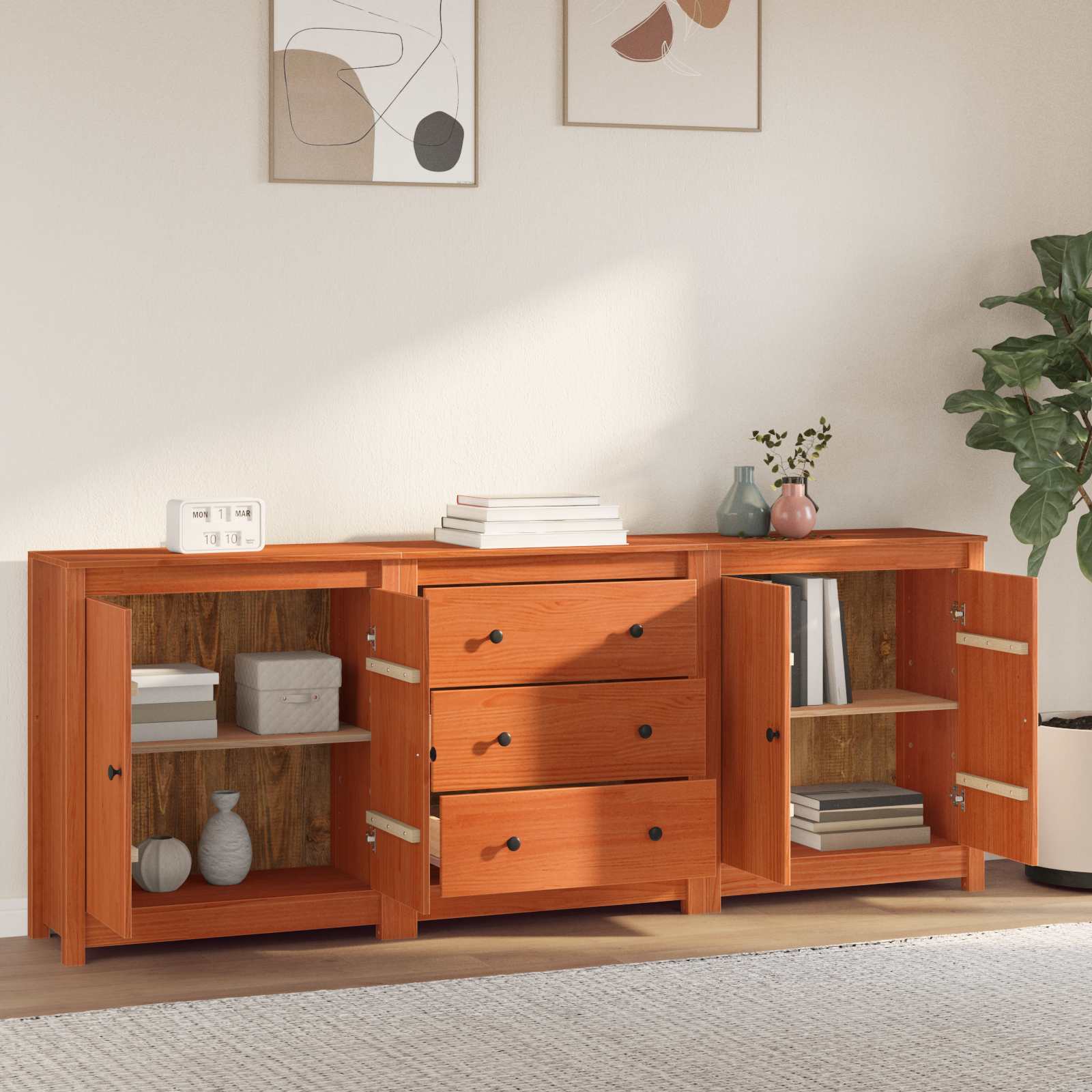 Dressoir met lade 3 pcs Wasbruin Massief grenenhout