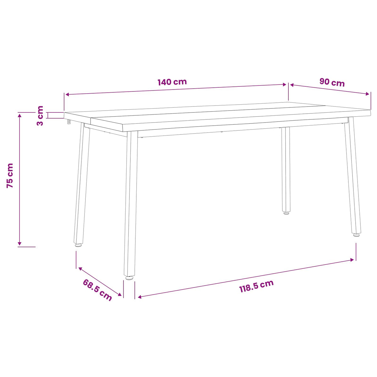 Live Edge Eettafel 140 x 90 x 75 cm Massief Acaciahout Wit