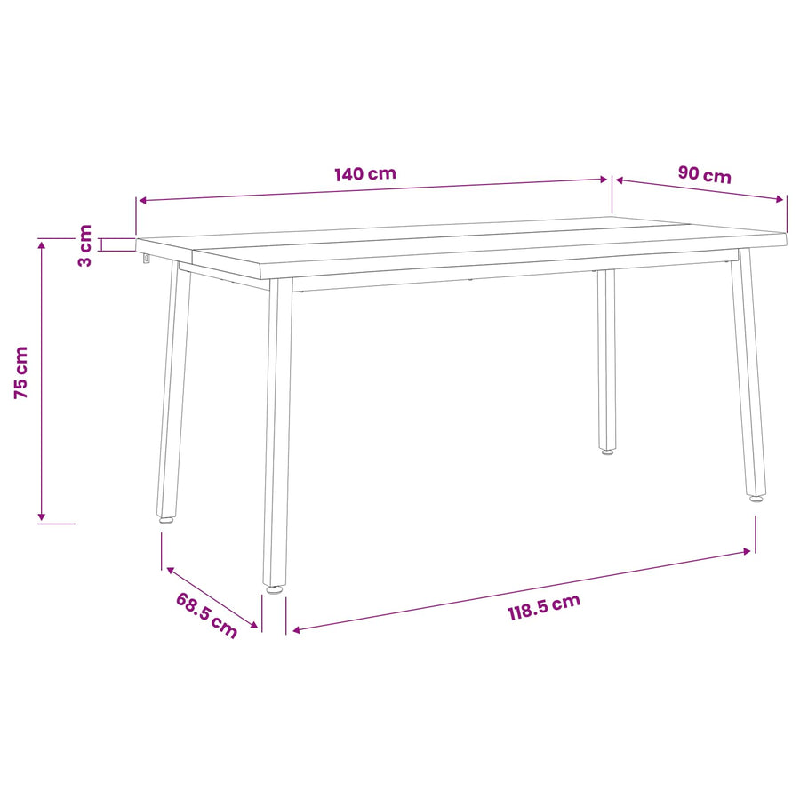 Live Edge Eettafel 140 x 90 x 75 cm Massief Acaciahout Wit