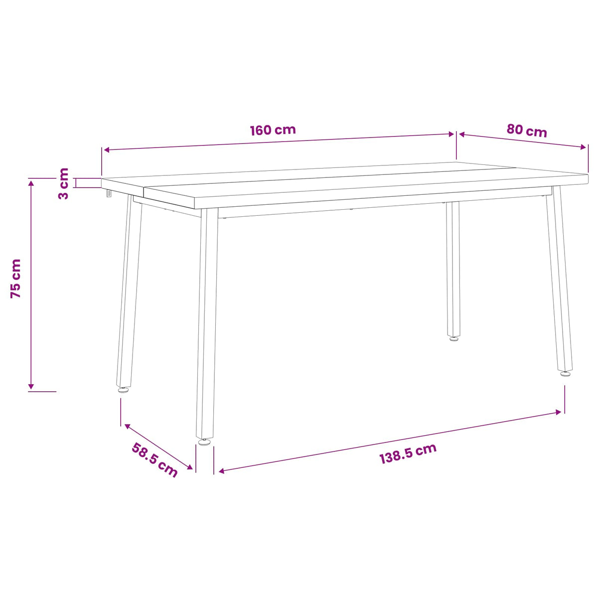 Vierkante Eettafel 160 x 80 x 75 cm Massief Acaciahout Naturel
