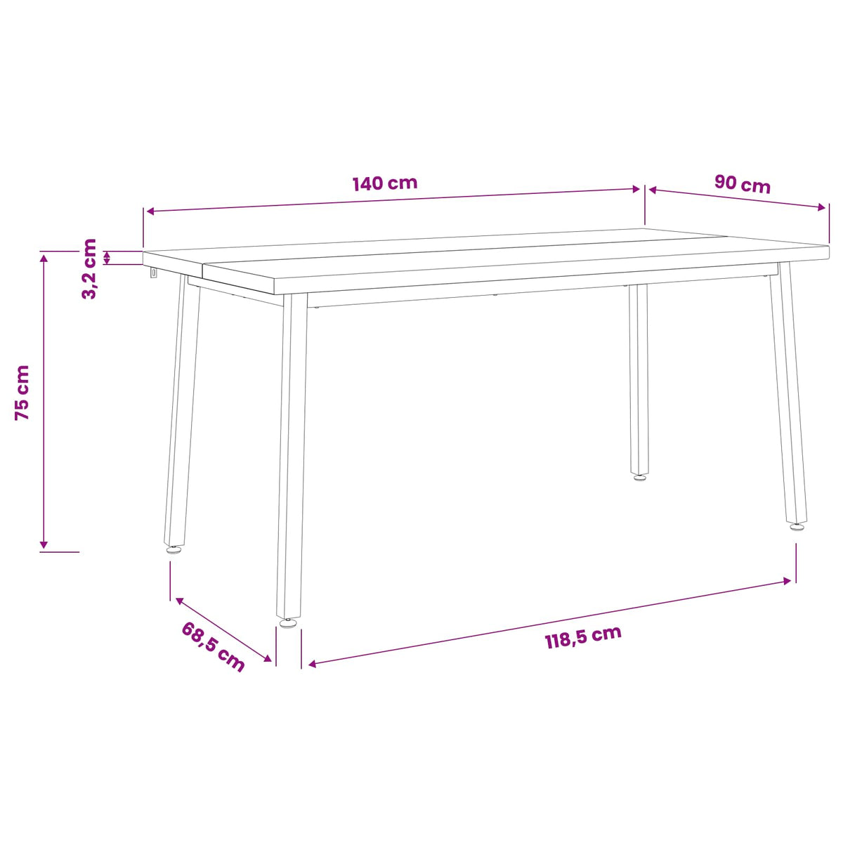 Vierkante Eettafel 140 x 90 x 75 cm Massief Acaciahout