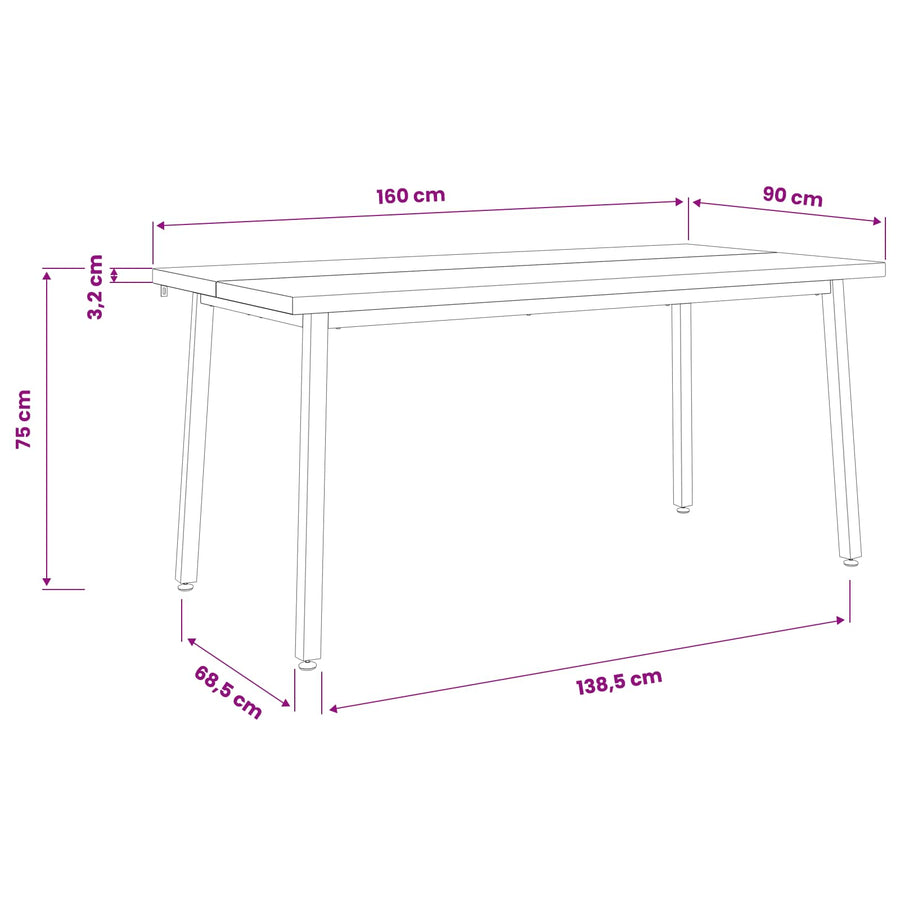 Vierkante Eettafel 160 x 90 x 75 cm Massief Acaciahout