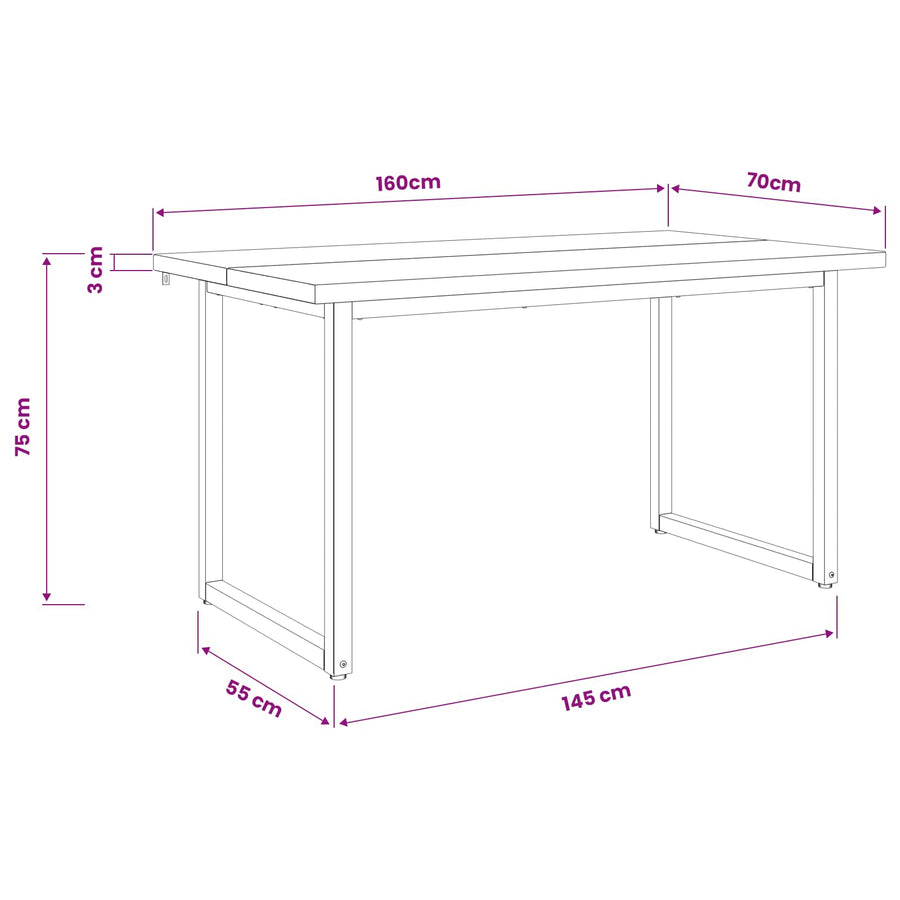 Vierkante Eettafel 160 x 70 x 75 cm Massief Acaciahout Naturel
