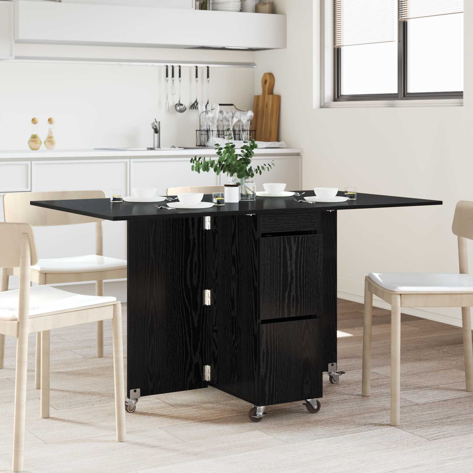 Eettafel 2 pcs 140 x 80 x 77 cm Bewerkt hout Zwart eiken