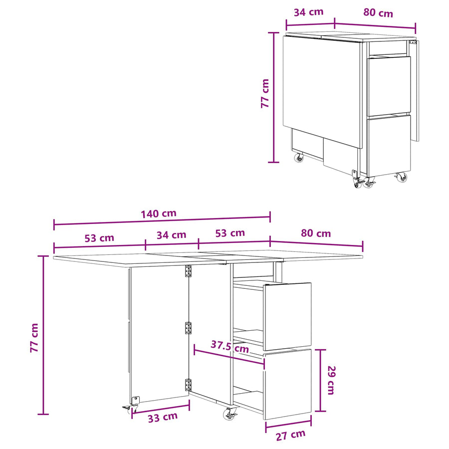 Eettafel 2 pcs 140 x 80 x 77 cm Bewerkt hout Betongrijs