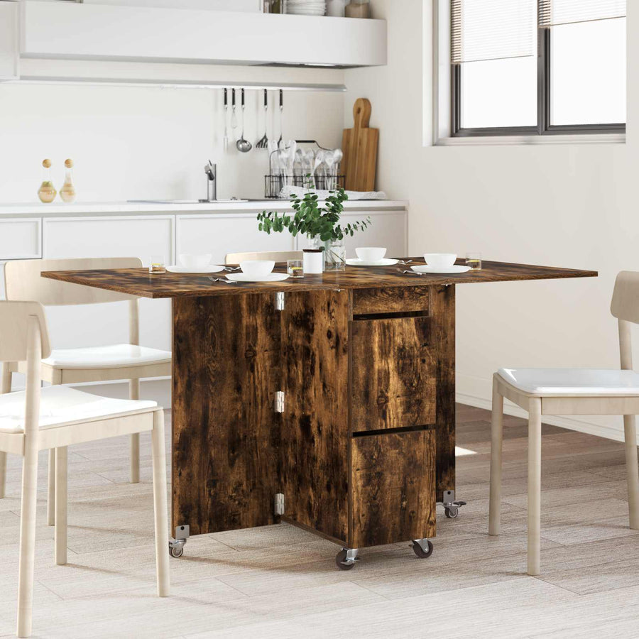 Eettafel 2 pcs 140 x 80 x 77 cm Bewerkt hout Gerookt eiken