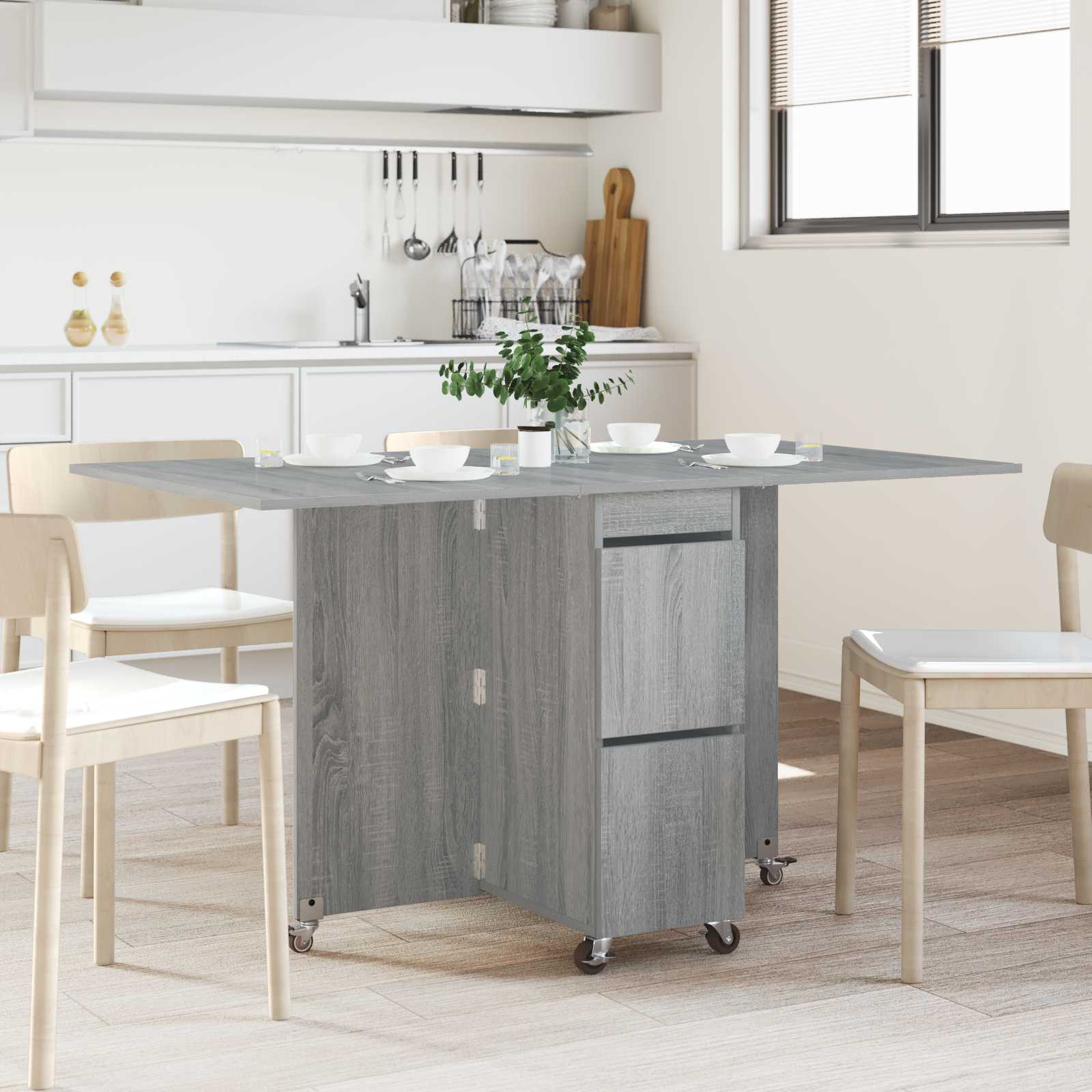 Eettafel 2 pcs 140 x 80 x 77 cm Bewerkt hout Grijs Sonoma