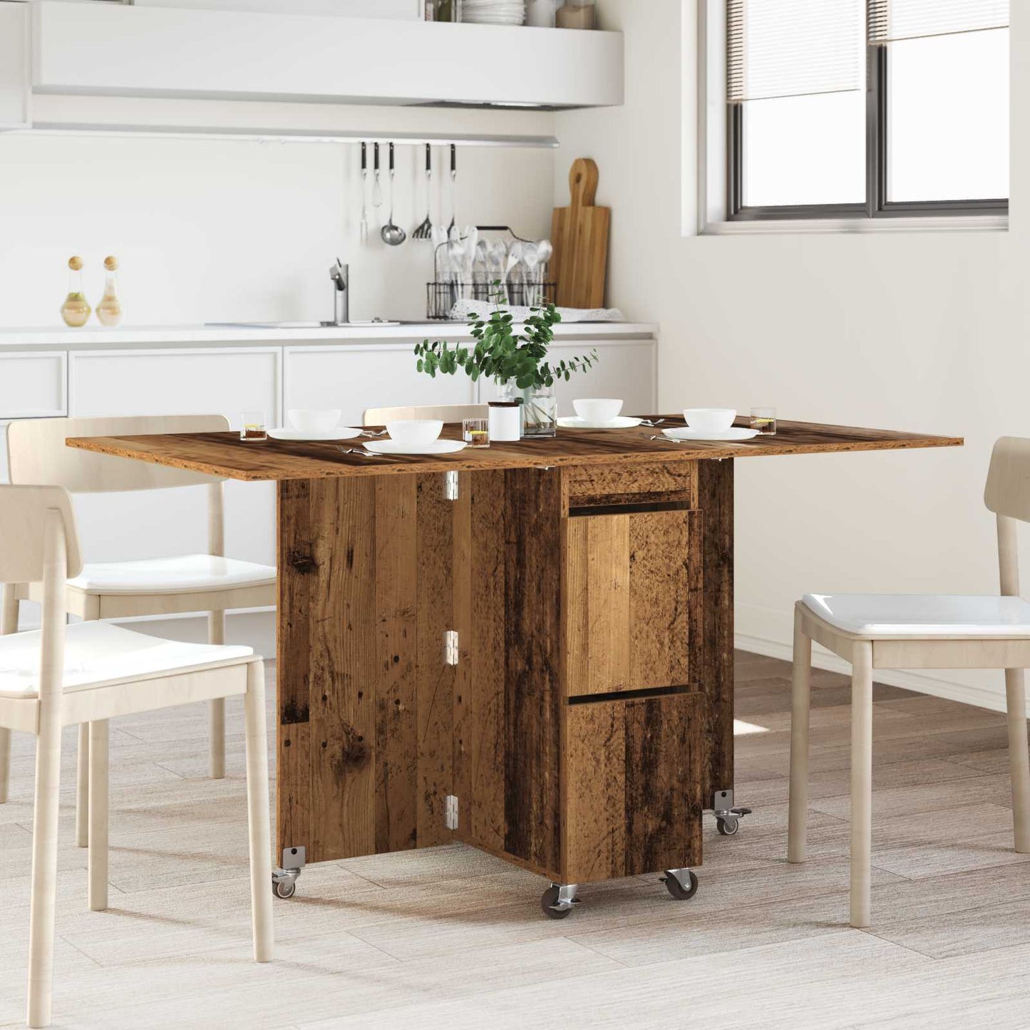 Eettafel 2 pcs 140 x 80 x 77 cm Bewerkt hout Oud hout