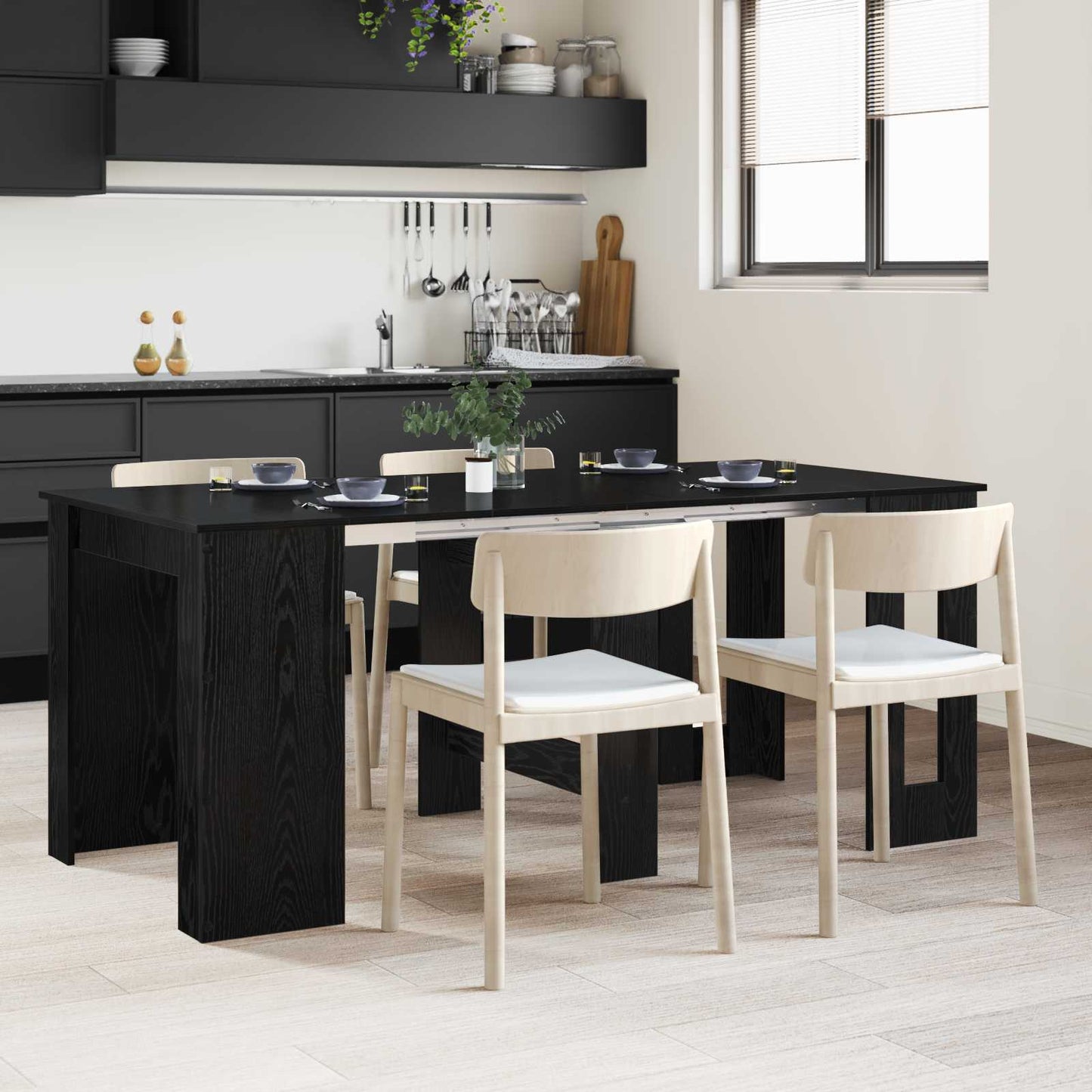 Eettafel 180 x 85 x 75 cm Bewerkt hout Zwart eiken Rechthoekig