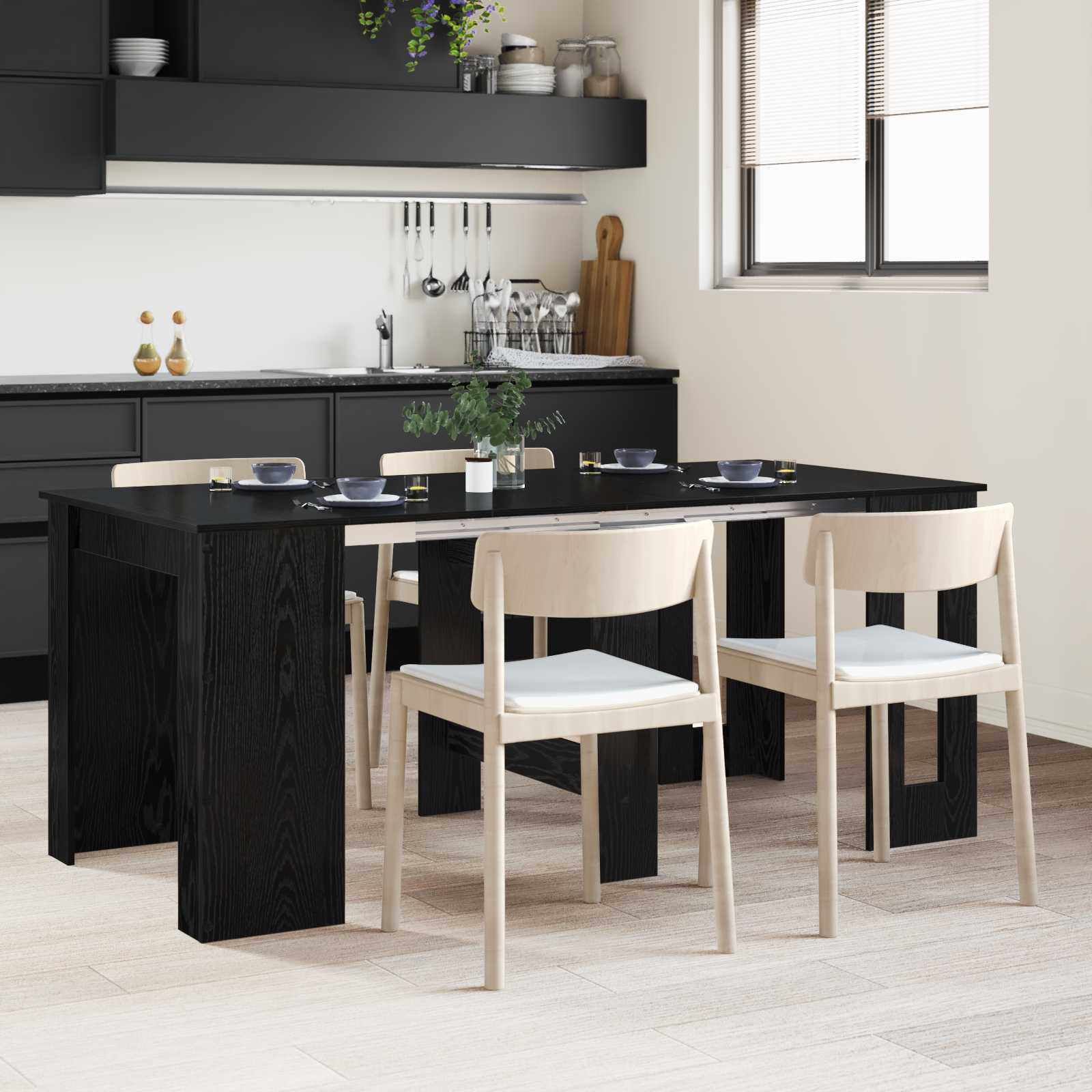 Eettafel 180 x 85 x 75 cm Bewerkt hout Zwart eiken Rechthoekig