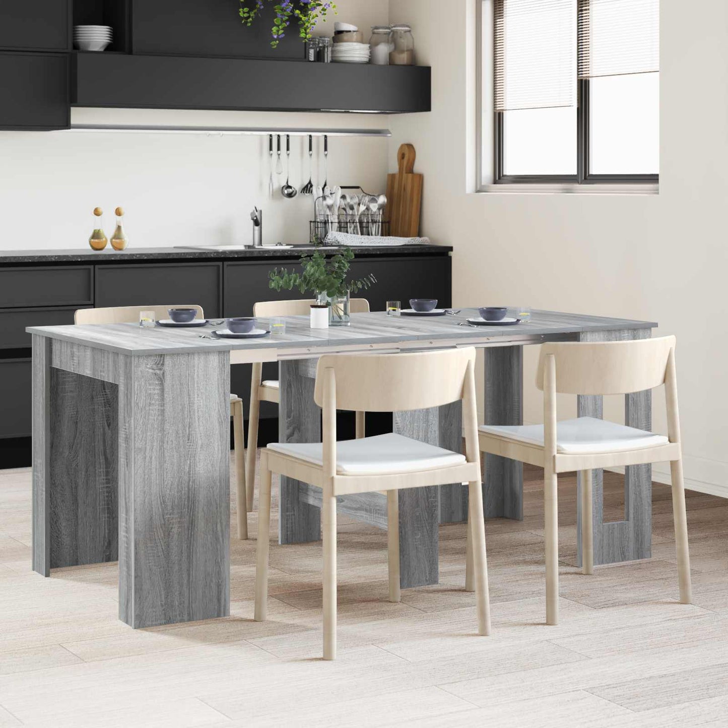 Eettafel 180 x 85 x 75 cm Bewerkt hout Grijs Sonoma Rechthoekig