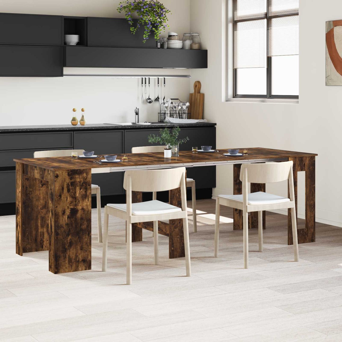 Eettafel 240 x 85 x 75 cm Bewerkt hout Gerookt eiken