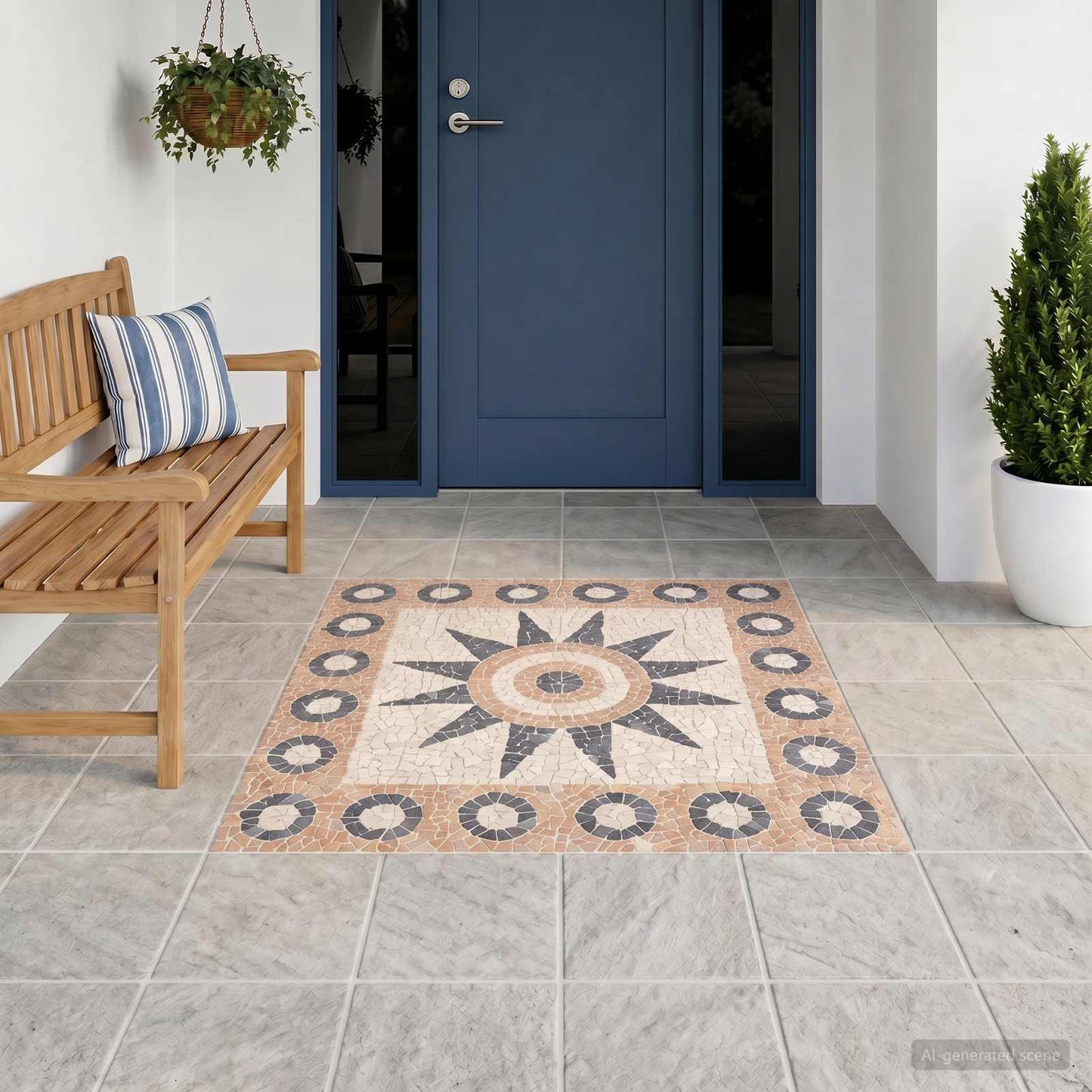 Mosaic Tiles Bloem Patroon Meerkleurig 120 x 120 cm Marmer