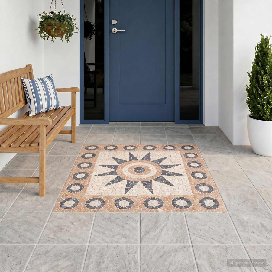 Mosaic Tiles Bloem Patroon Meerkleurig 120 x 120 cm Marmer