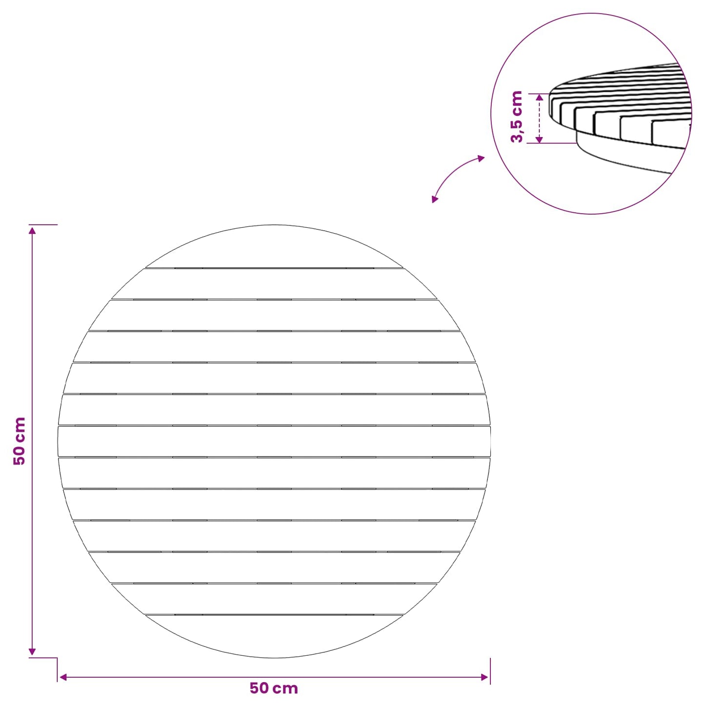 Tafelblad Ø 50 x 3,5 Rond Massief Teakhout Naturel