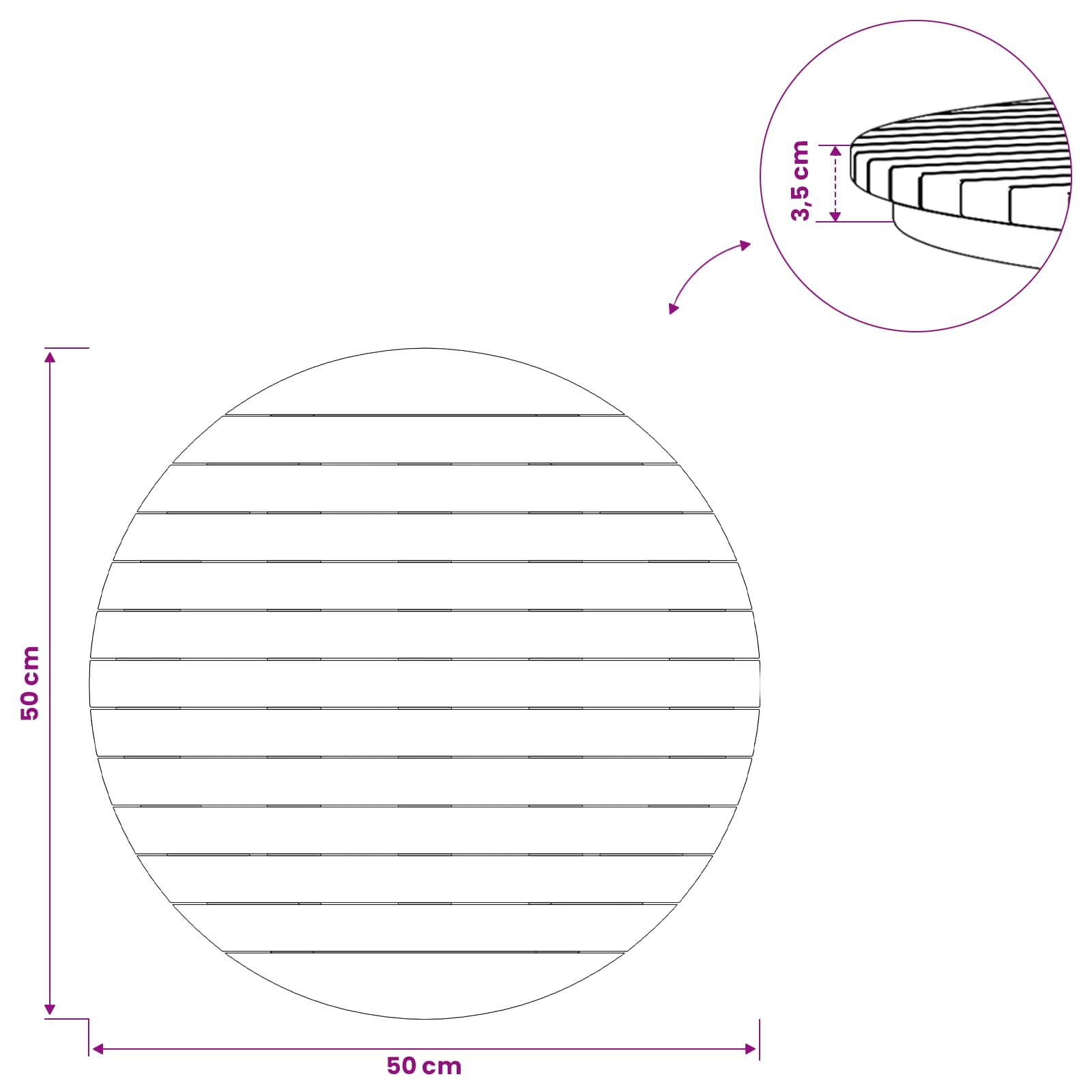 Tafelblad Ø 50 x 3,5 Rond Massief Teakhout Naturel