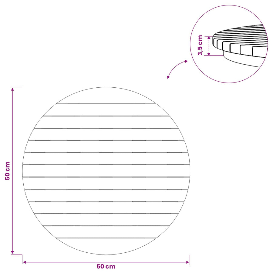 Tafelblad Ø 50 x 3,5 Rond Massief Teakhout Naturel