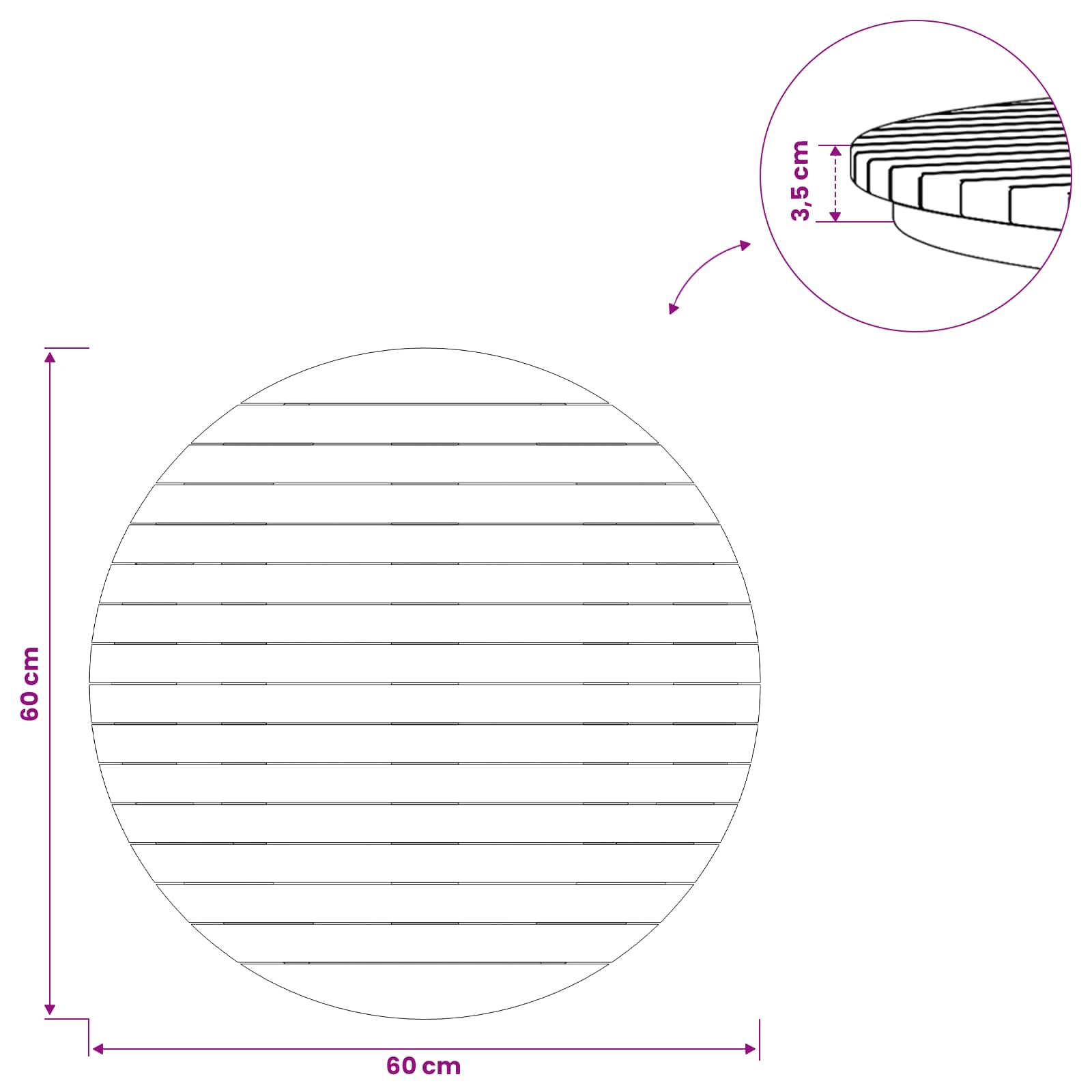 Tafelblad Ø 60 x 3,5 Rond Massief Teakhout Naturel