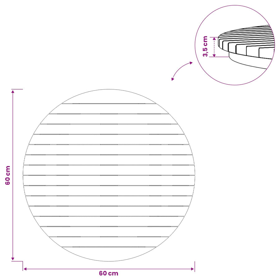Tafelblad Ø 60 x 3,5 Rond Massief Teakhout Naturel