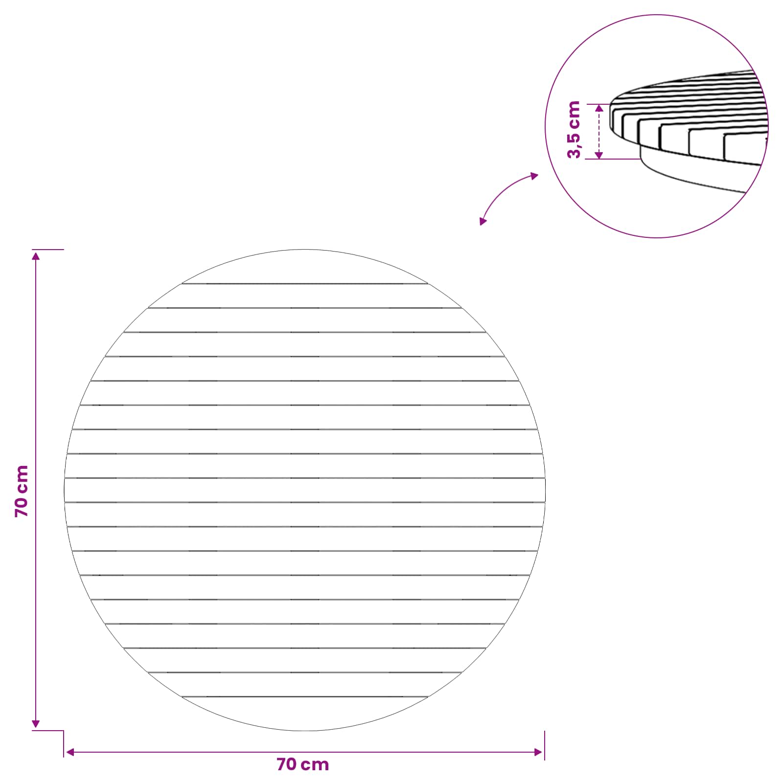 Tafelblad Ø 70 x 3,5 Rond Massief Teakhout Naturel