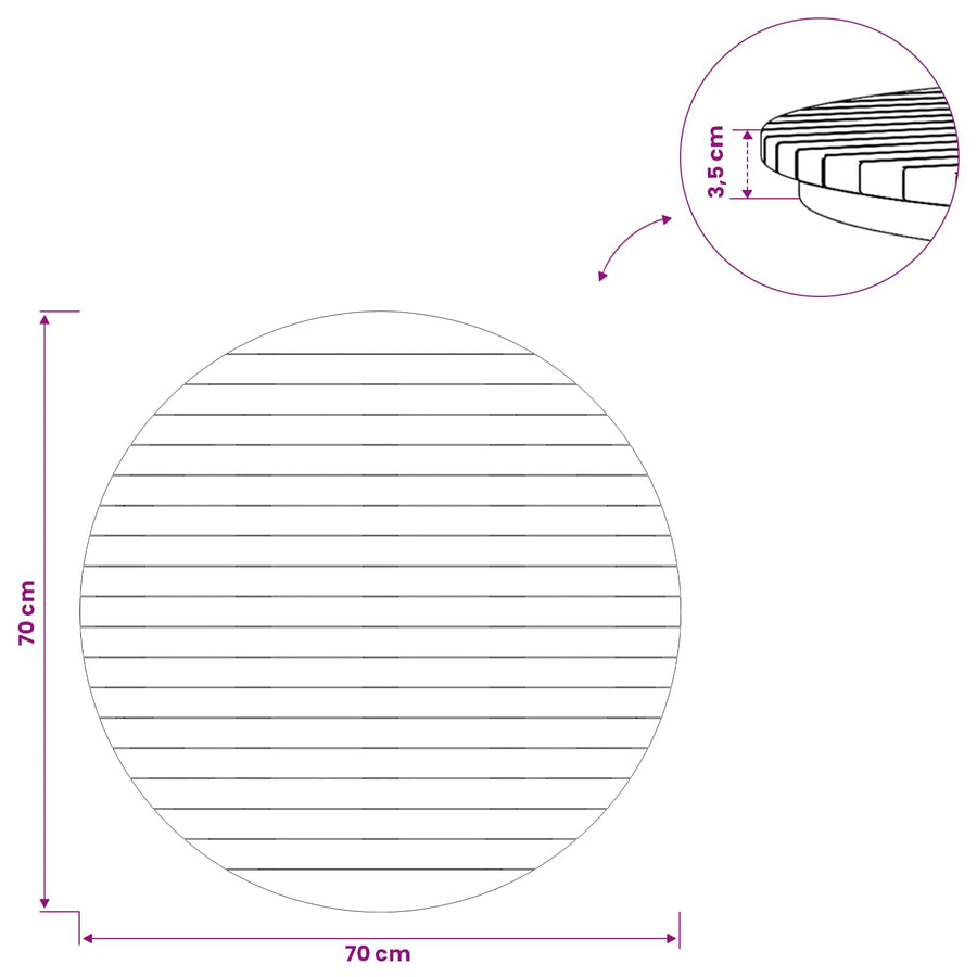 Tafelblad Ø 70 x 3,5 Rond Massief Teakhout Naturel