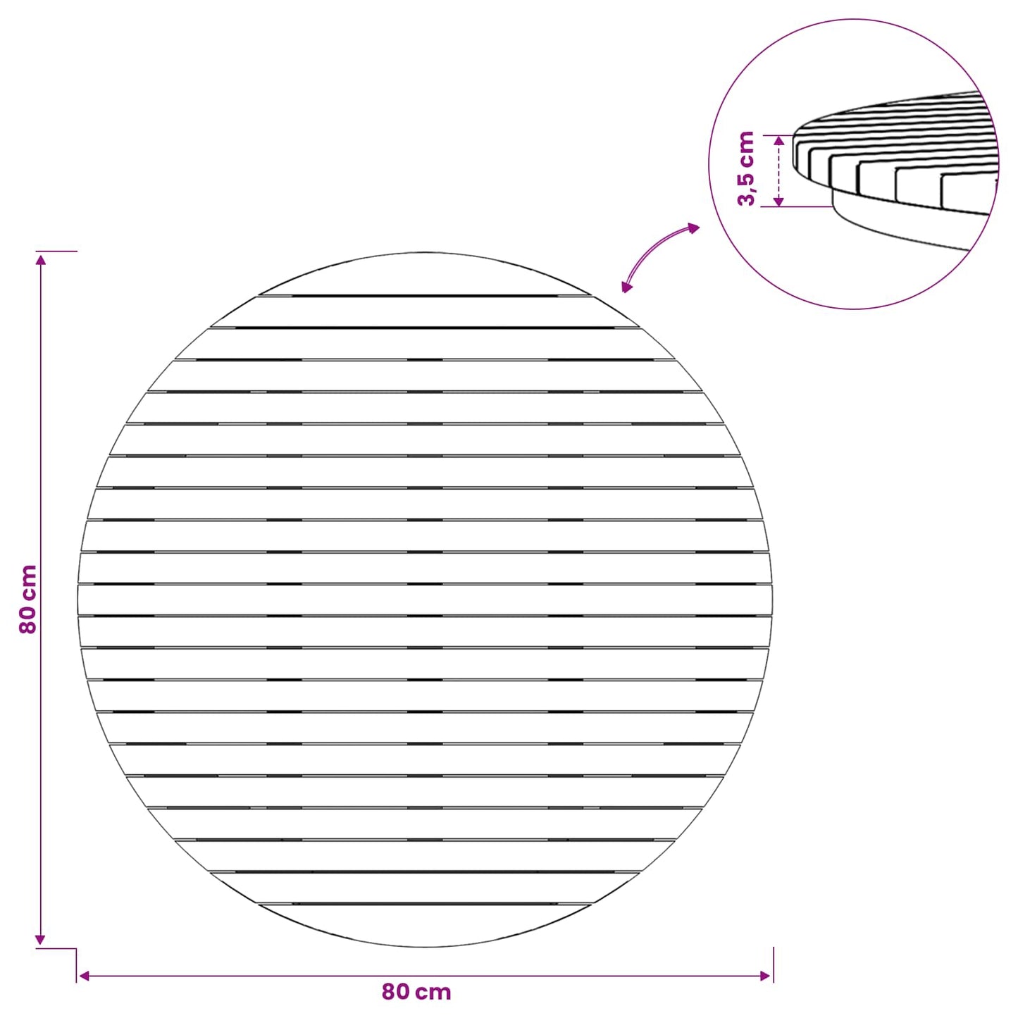 Tafelblad Ø 80 x 3,5 Rond Massief Teakhout Naturel