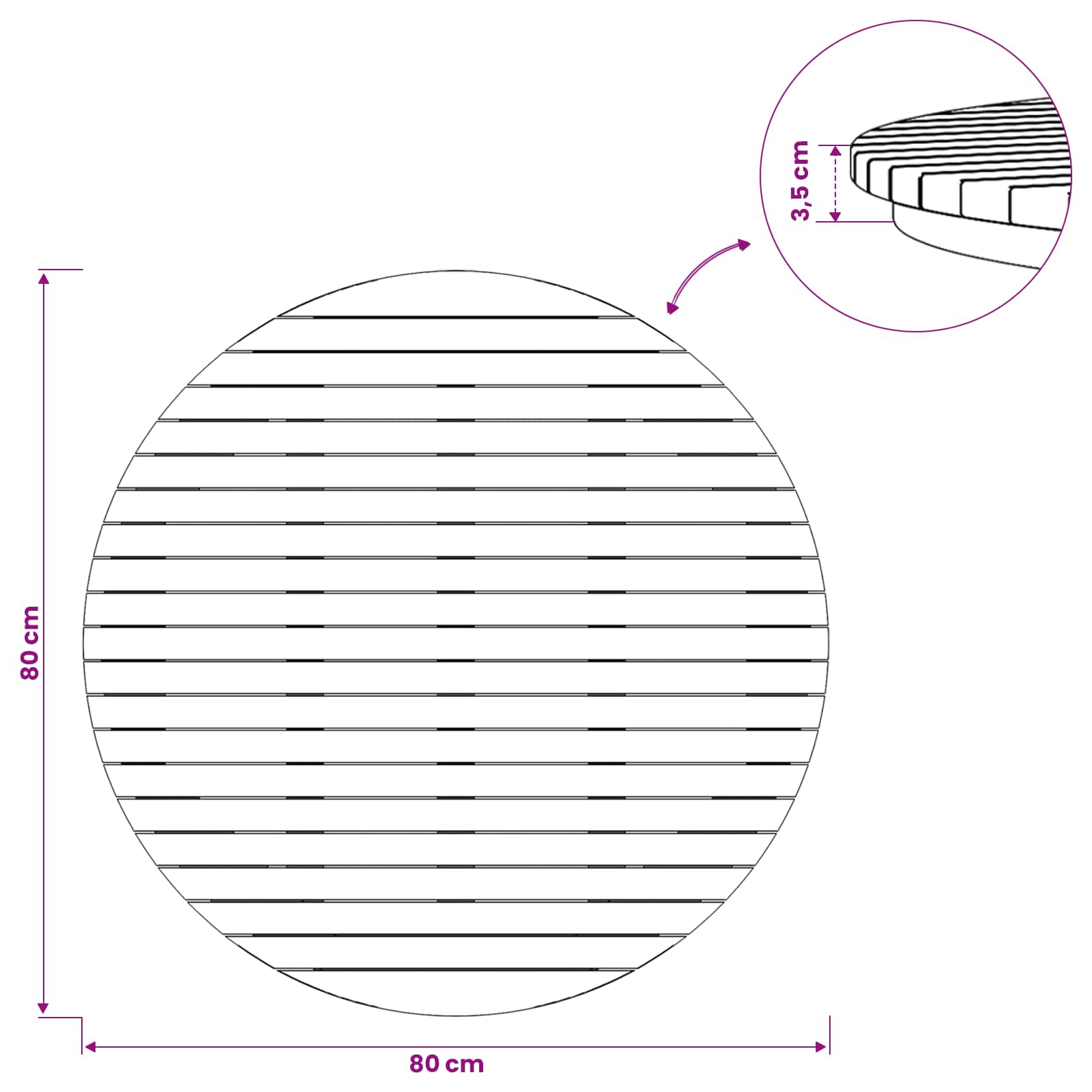 Tafelblad Ø 80 x 3,5 Rond Massief Teakhout Naturel