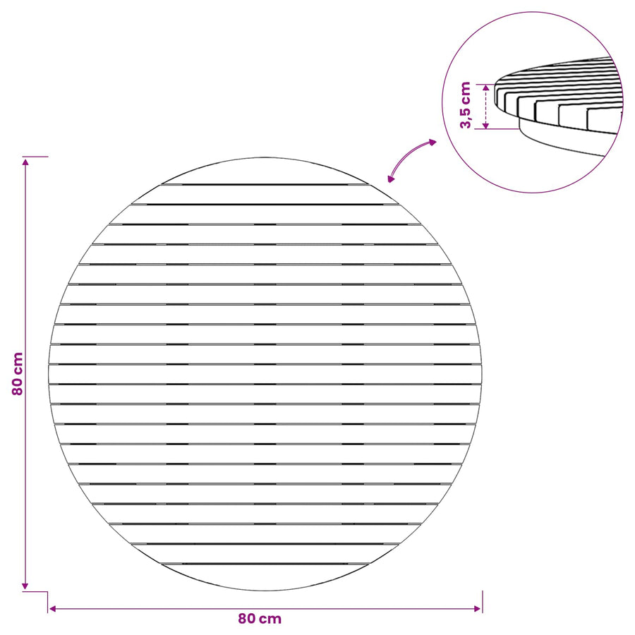Tafelblad Ø 80 x 3,5 Rond Massief Teakhout Naturel