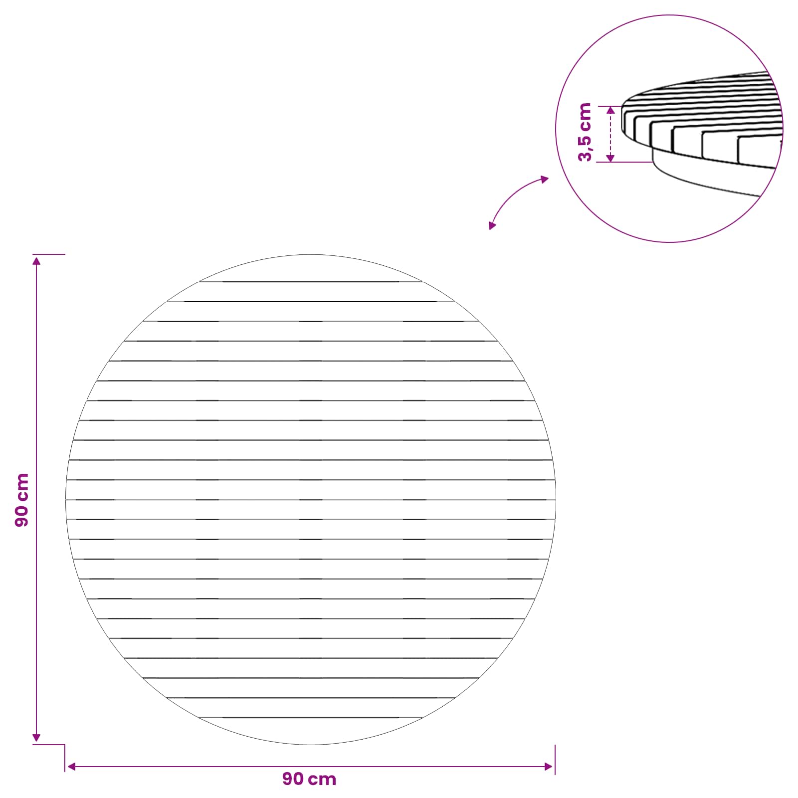 Tafelblad Ø 90 x 3,5 Rond Massief Teakhout Naturel