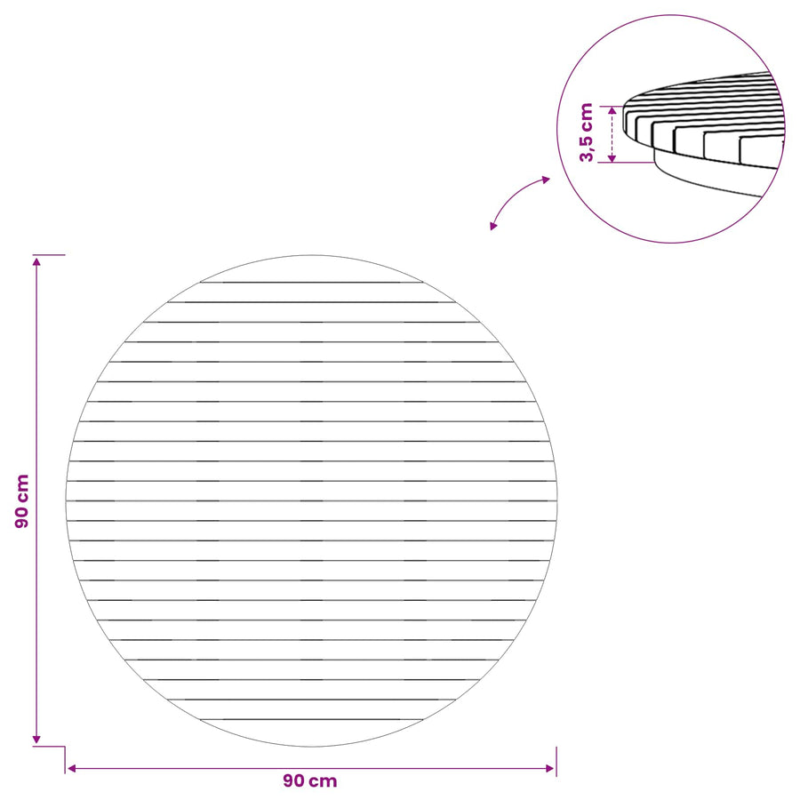 Tafelblad Ø 90 x 3,5 Rond Massief Teakhout Naturel