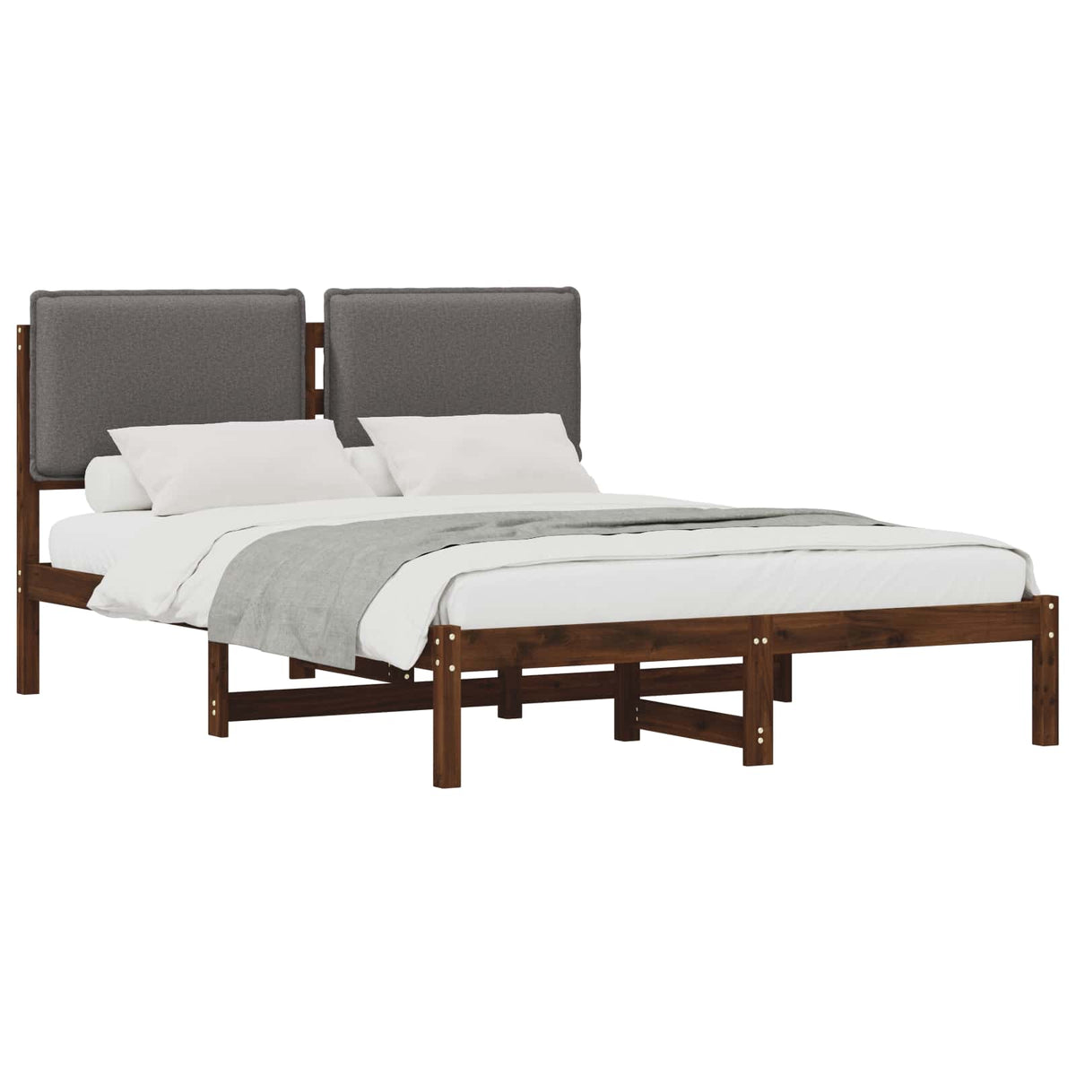 Bedframe met gestoffeerd hoofdbord Donkerbruin en lichtgrijs