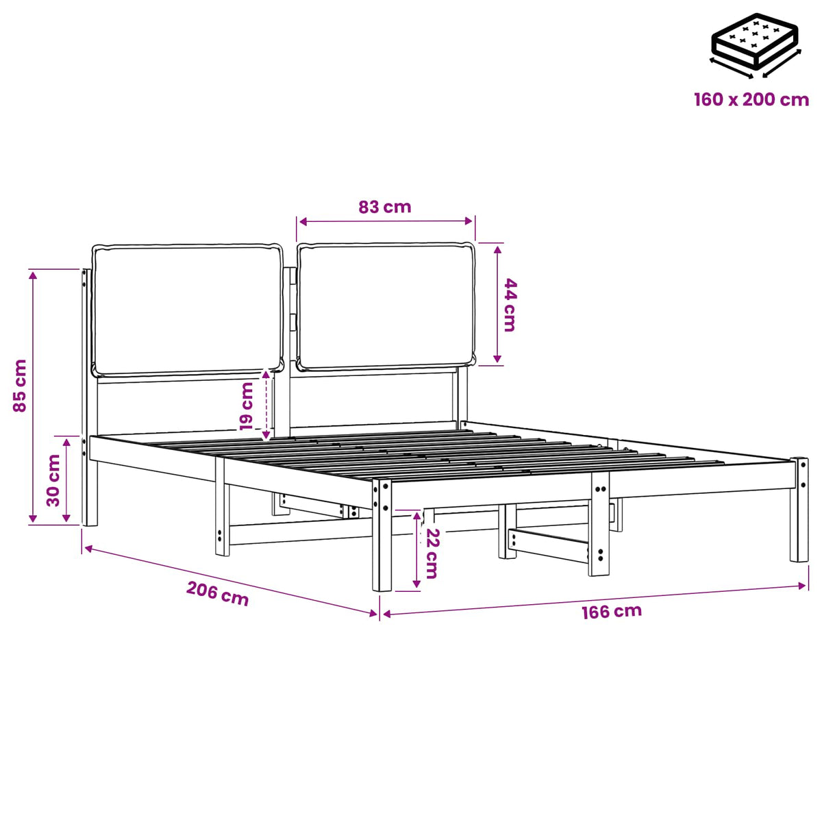 Bedframe met gestoffeerd hoofdbord Donkerbruin en lichtgrijs