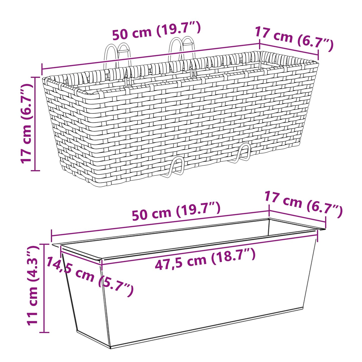 Reling 2 pcs Zwart 50 x 17 x 17 cm Metaal