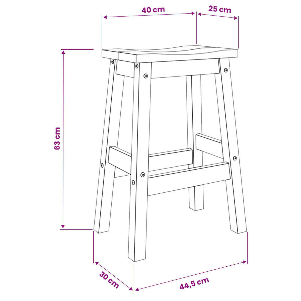 Barkruk 2 st Wit en Honing Was 44 x 30 x 63 cm
