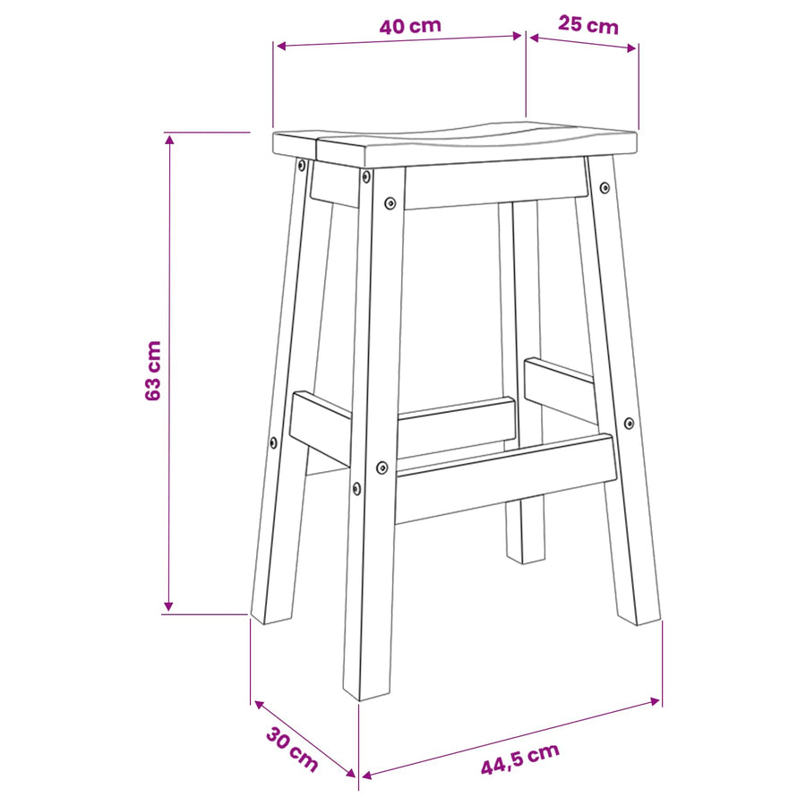 Barkruk 2 st Wit en Honing Was 44 x 30 x 63 cm