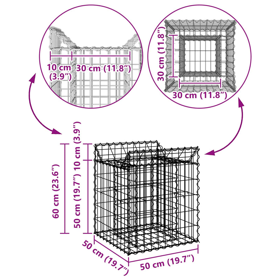 Gabion Verhoogd Bed Zilver 50 x 50 x 60 cm Gegalvaniseerd staal