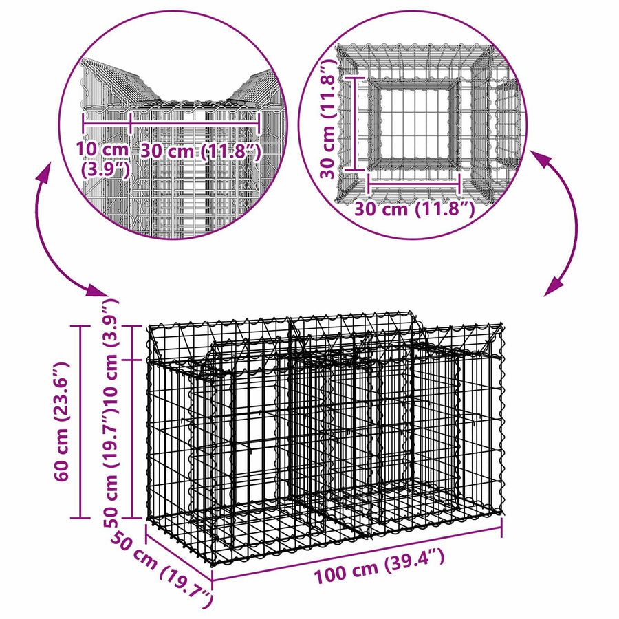 Gabion Verhoogd Bed Zilver 100 x 50 x 60 cm
