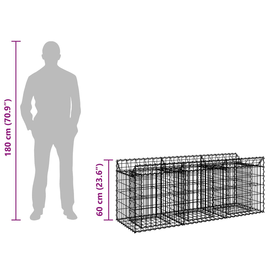 Gabion Verhoogd Bed Zilver 150 x 50 x 60 cm