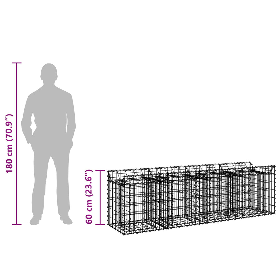 Gabion Verhoogd Bed Zilver 200 x 50 x 60 cm