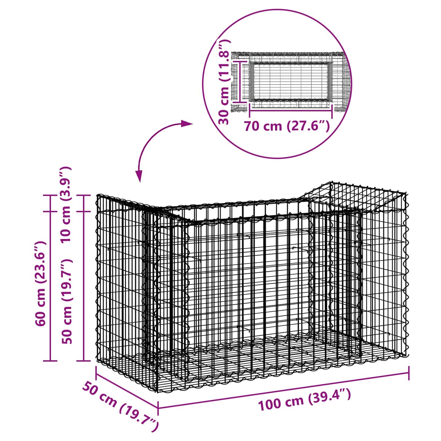 Gabion Verhoogd Bed Zilver 50 x 100 x 60 cm