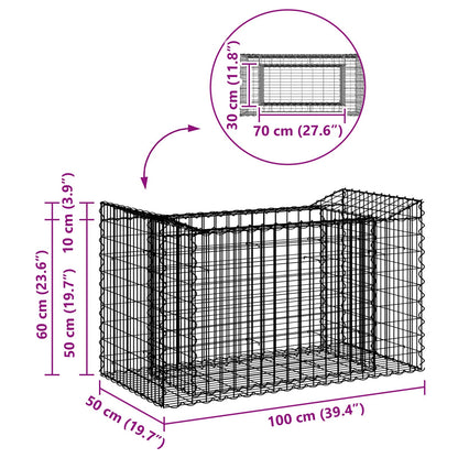 Gabion Verhoogd Bed Zilver 50 x 100 x 60 cm