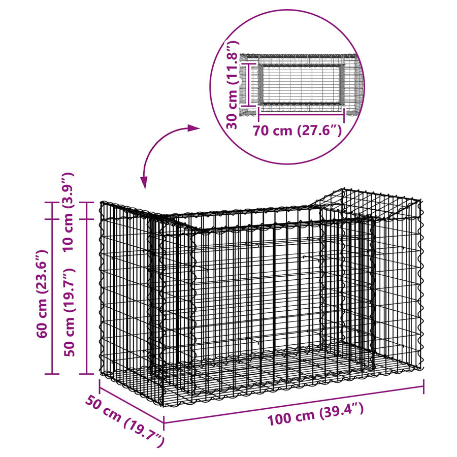 Gabion Verhoogd Bed Zilver 50 x 100 x 60 cm