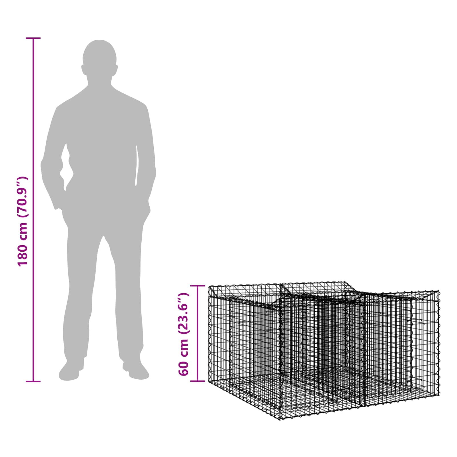 Gabion Verhoogd Bed Zilver 100 x 100 x 60 cm