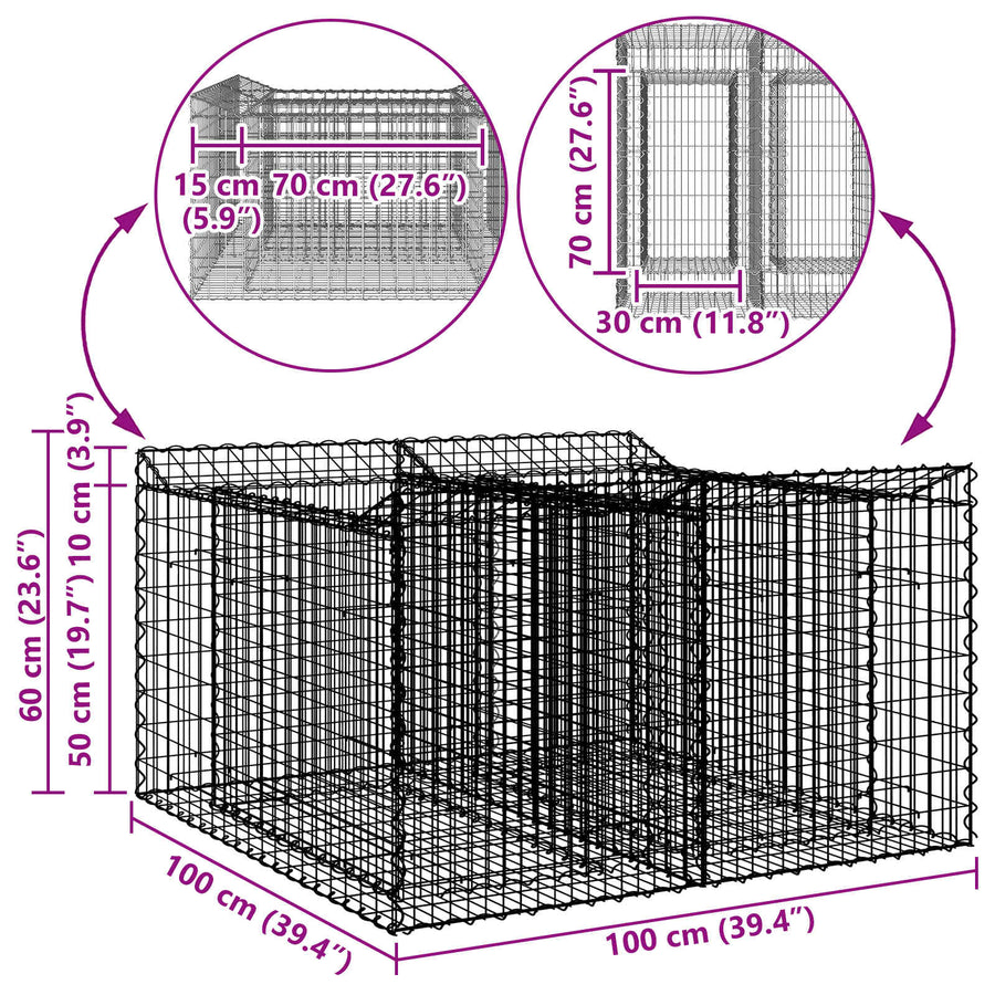 Gabion Verhoogd Bed Zilver 100 x 100 x 60 cm